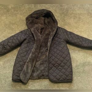 Gently Worn Girls Reversible Faux Fur Quilted Winter Coat